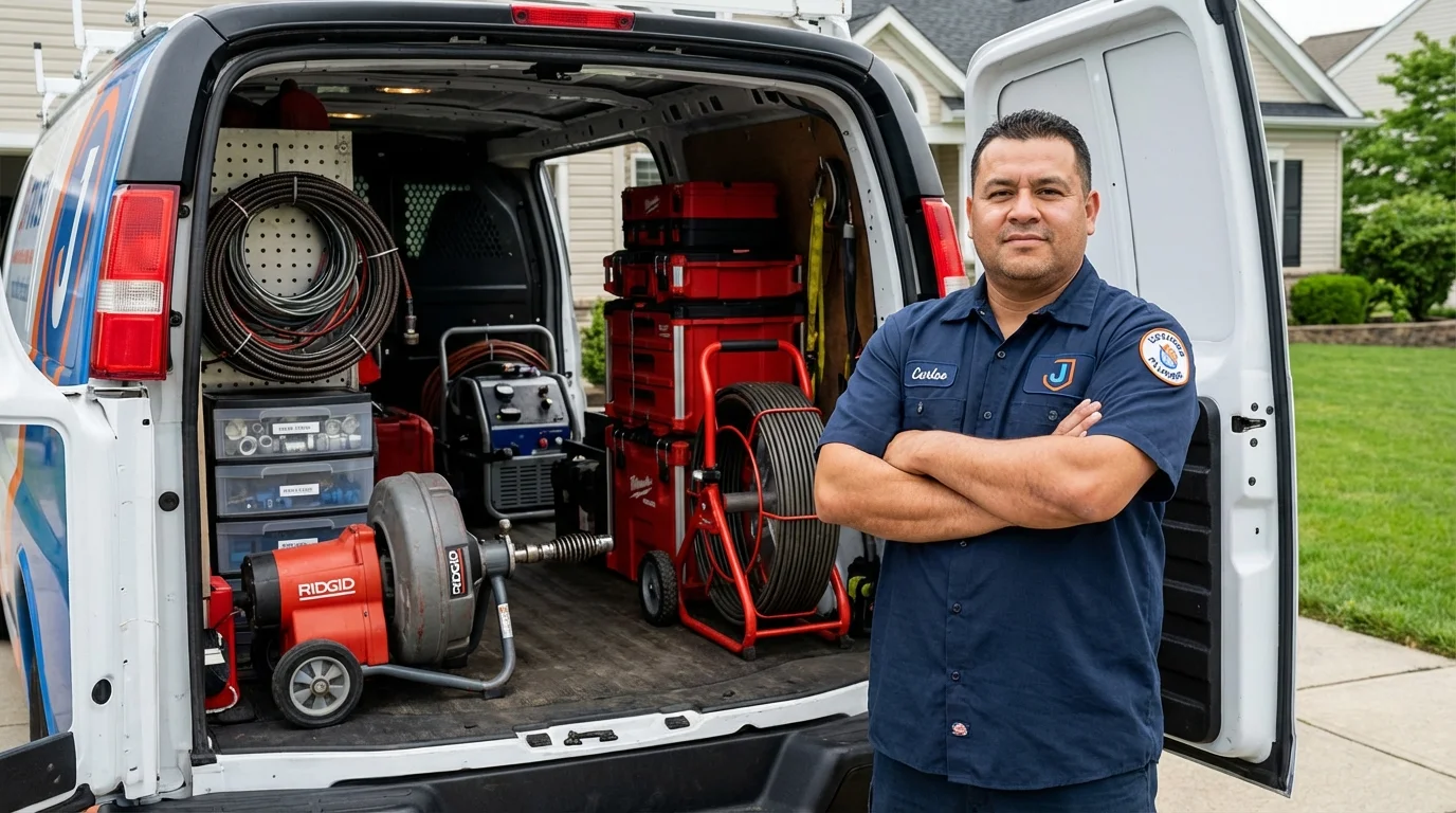 Professional drain cleaning equipment and Johns Plumbing LLC plumber in Branford