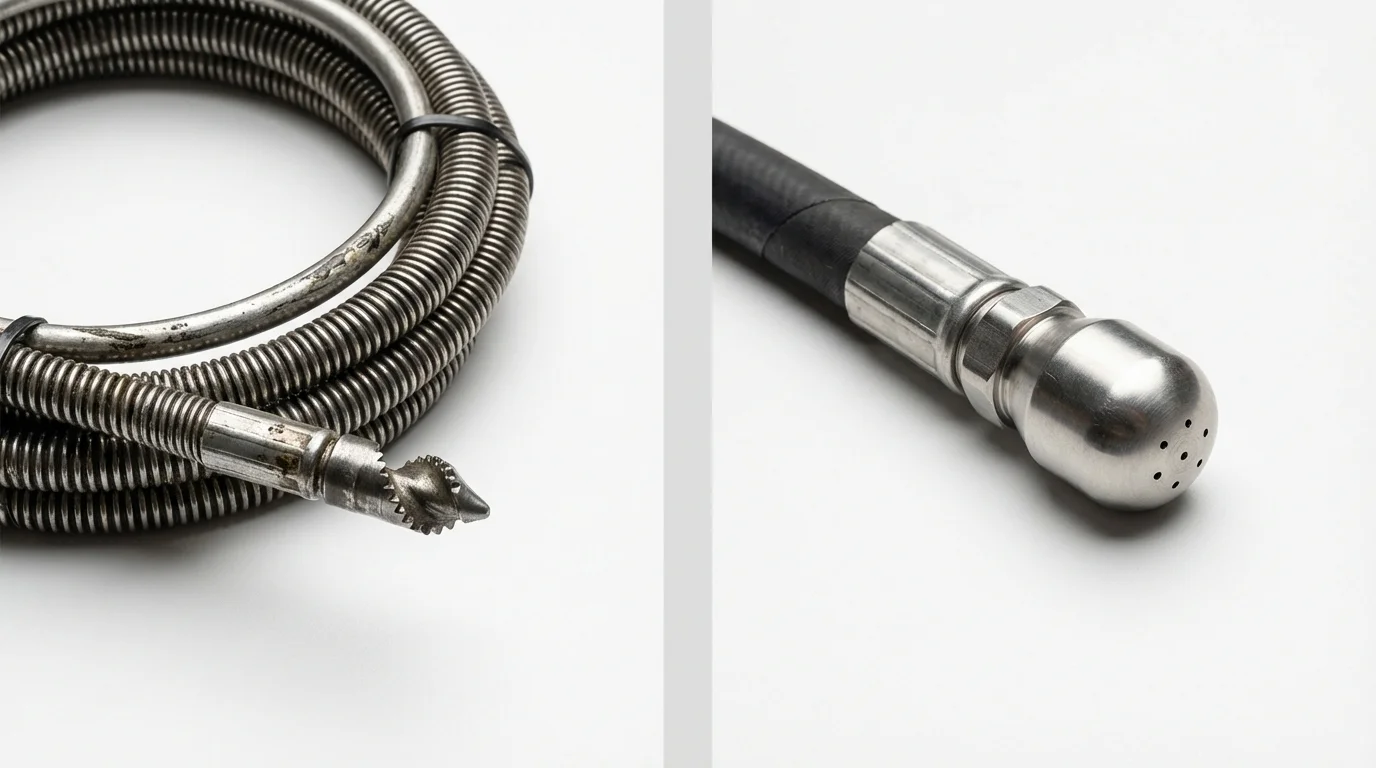 Drain snake cable and hydro jetting nozzle used for drain cleaning in Branford, CT
