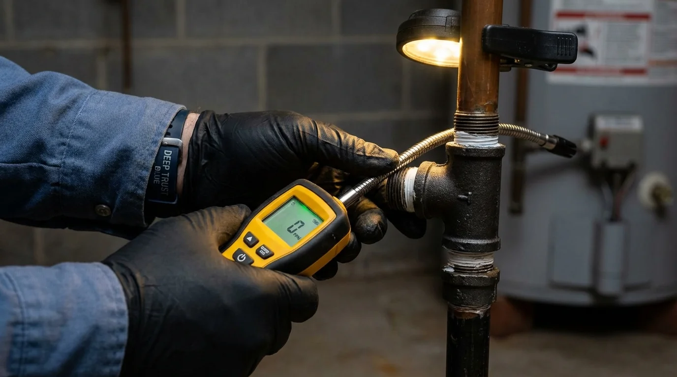 Gas leak detection with electronic sniffer by Johns Plumbing LLC in Branford