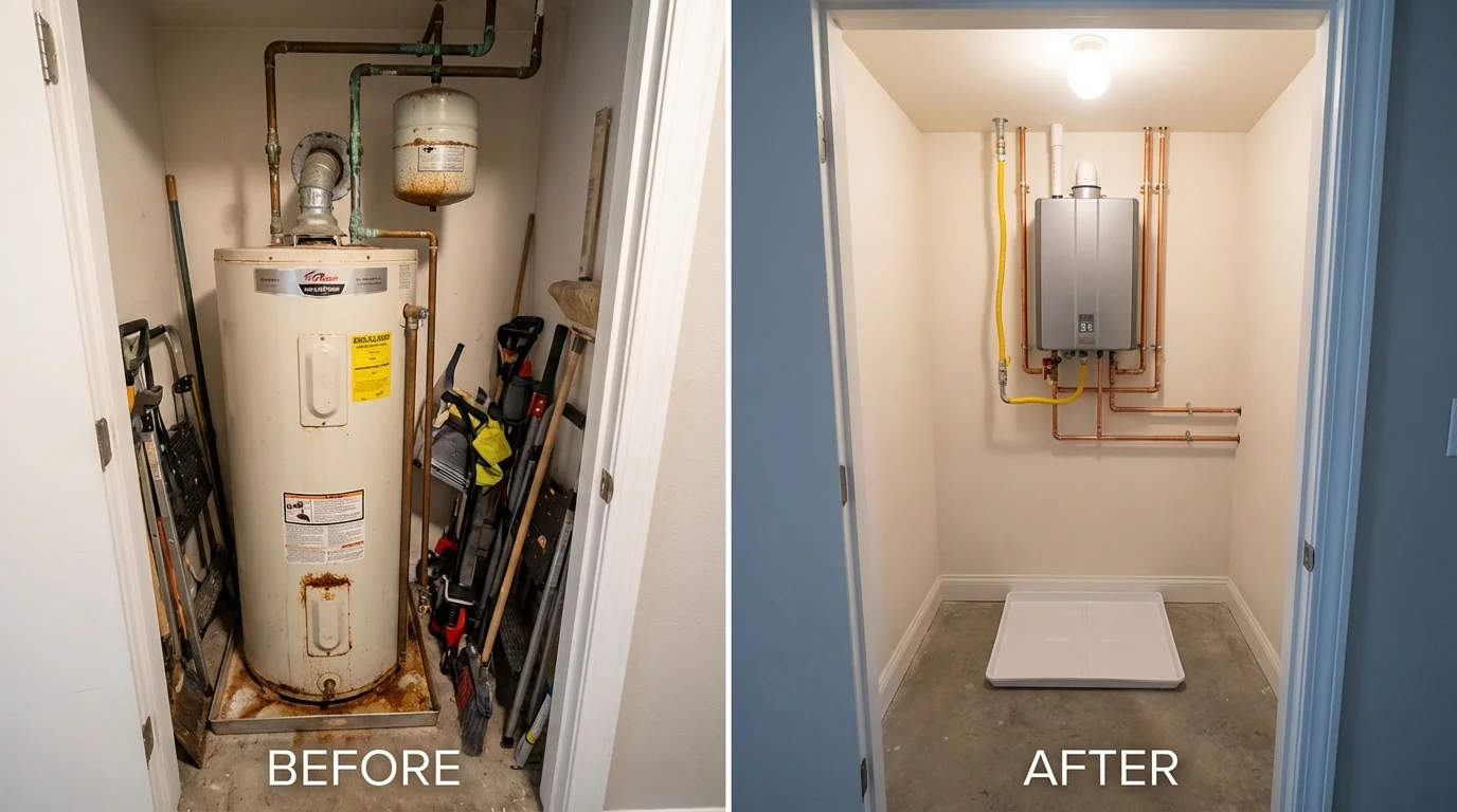 Tank water heater versus wall-mounted tankless unit comparison for Branford, CT homeowners