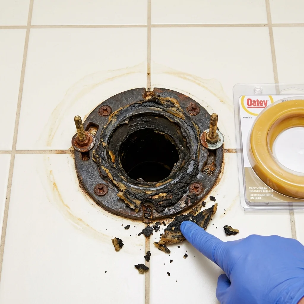 Failed wax ring showing water seepage at the base of a toilet in a Branford, CT home